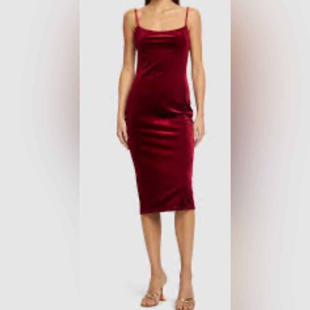 Reformation Merel velvet midi dress in the color red or Chianti. Size XL